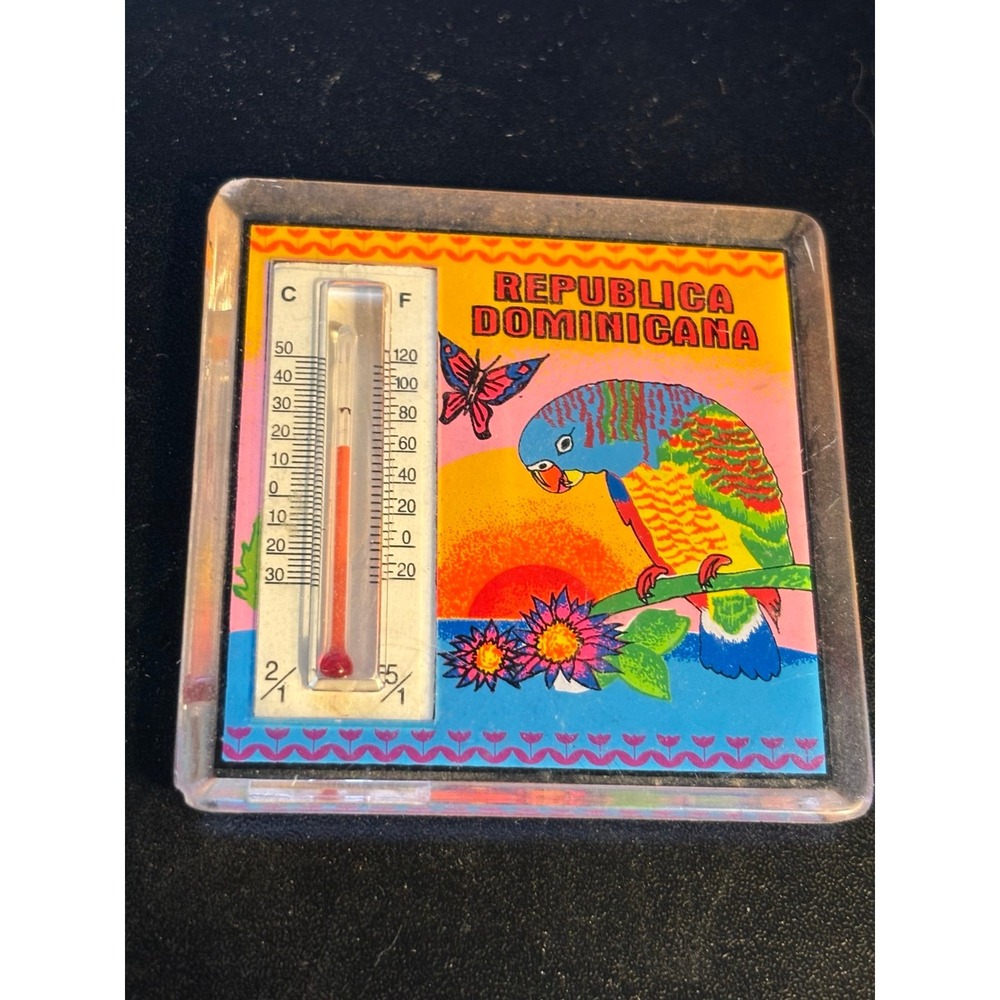 Dominican Republic Tropical Bird Butterfly Thermometer Acrylic Fridge Magnet NB